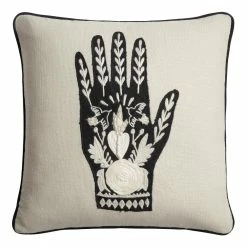 World Market Mano Ivory and Black Embroidered Indoor Outdoor Throw Pillow