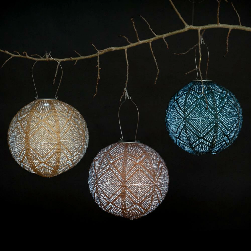 World Market Windsong Round Geometric Fabric Solar LED Lantern 7 World Market Windsong Round Geometric Fabric Solar LED Lantern - Image 5