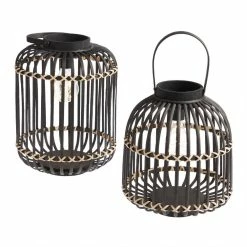 World Market Black Natural Fiber Solar LED Lantern