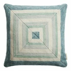 World Market Ivory and Green Woven Square Indoor Outdoor Throw Pillow