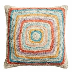 World Market Multicolor Crocheted Tile Indoor Outdoor Throw Pillow