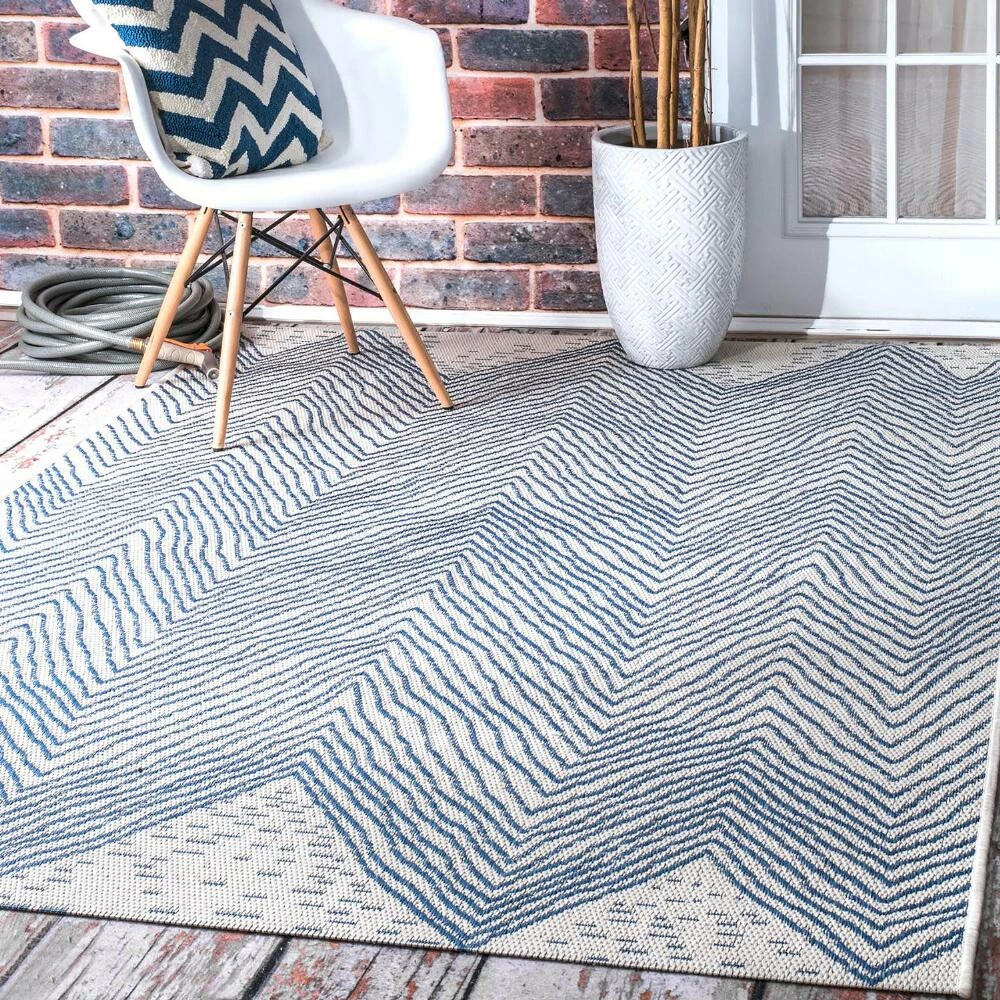 World Market Blue And White Chevron Destin Indoor Outdoor Rug 4 World Market Blue And White Chevron Destin Indoor Outdoor Rug - Image 3