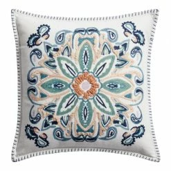 Cost Plus World Market Amalfi Medallion Ivory and Blue Indoor Outdoor Throw Pillow