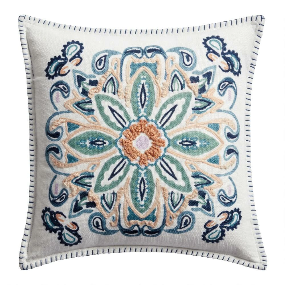 Cost Plus World Market Amalfi Medallion Ivory and Blue Indoor Outdoor Throw Pillow 3 Cost Plus World Market Amalfi Medallion Ivory and Blue Indoor Outdoor Throw Pillow