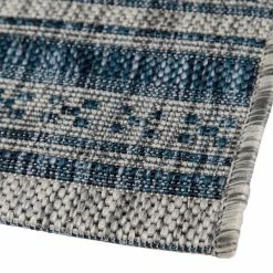 World Market Blue and Ivory Geometric Stripe Lucca Indoor Outdoor Rug -Outdoor Elegant Store unnamed file 1271