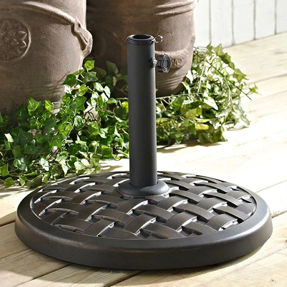 World Market Antique Bronze Basket Weave Patio Umbrella Stand 4 World Market Antique Bronze Basket Weave Patio Umbrella Stand - Image 2