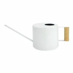 World Market White Galvanized Steel and Wood Watering Can