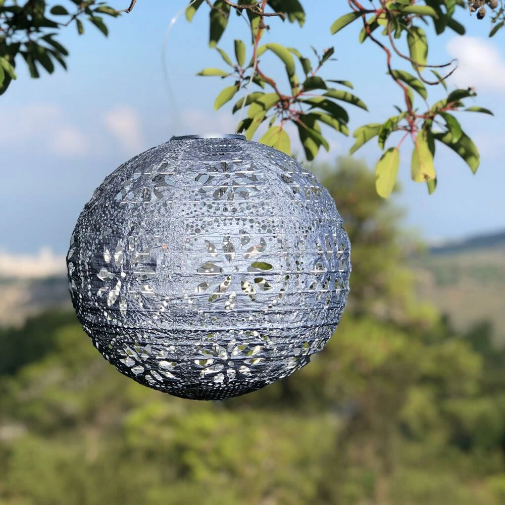 World Market Round Geometric Fabric Solar LED Lantern 4 World Market Round Geometric Fabric Solar LED Lantern - Image 2