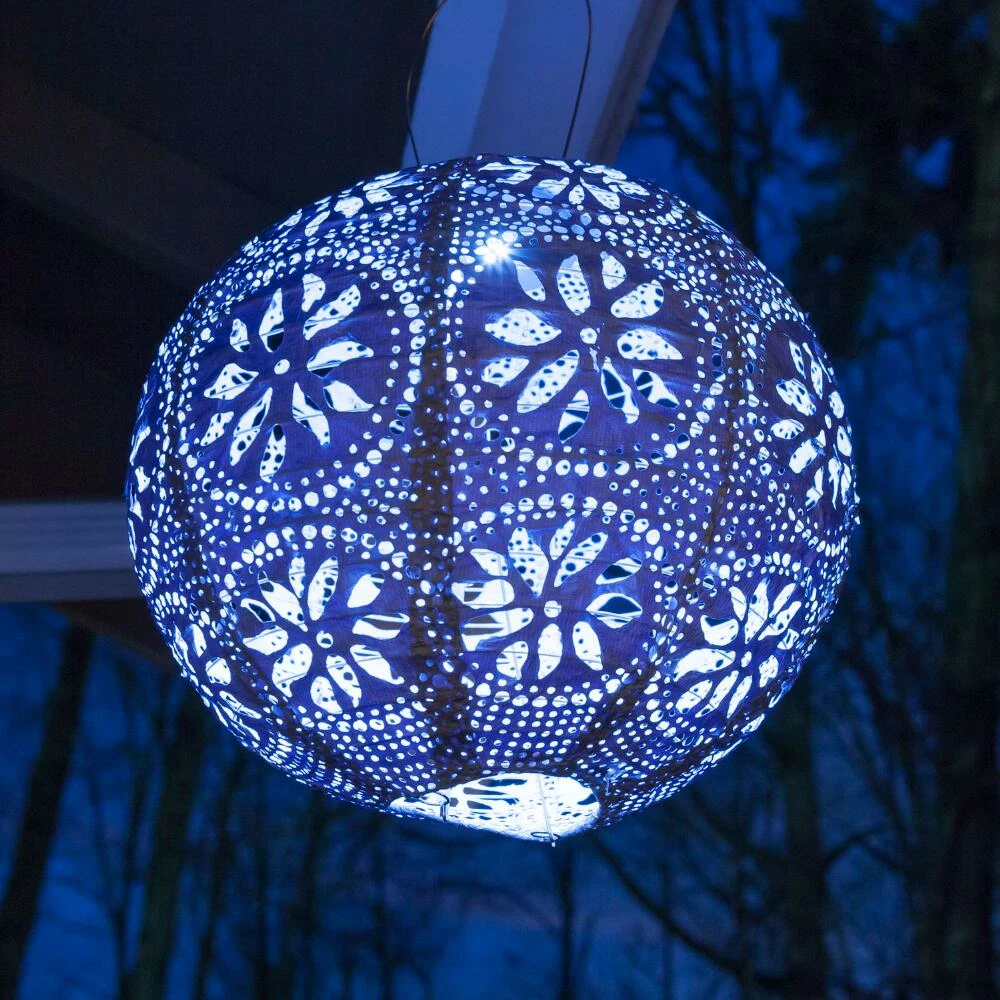 World Market Round Geometric Fabric Solar LED Lantern 5 World Market Round Geometric Fabric Solar LED Lantern - Image 3