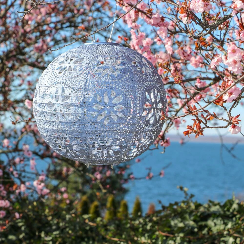 World Market Round Geometric Fabric Solar LED Lantern 7 World Market Round Geometric Fabric Solar LED Lantern - Image 5