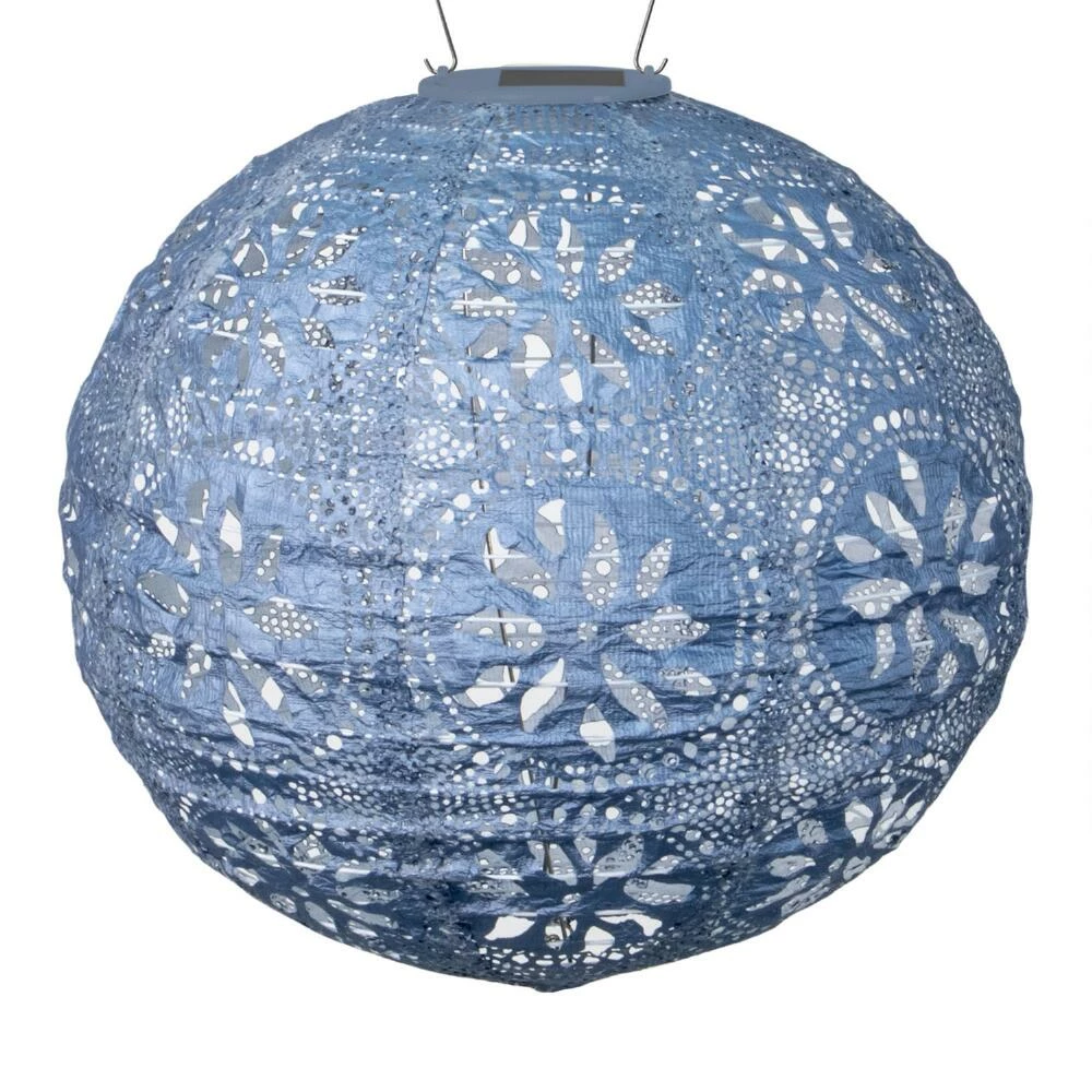 World Market Round Geometric Fabric Solar LED Lantern 9 World Market Round Geometric Fabric Solar LED Lantern - Image 7