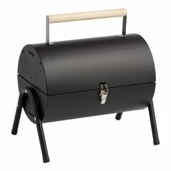 World Market Black Metal and Wood Portable Charcoal Barbecue Grill