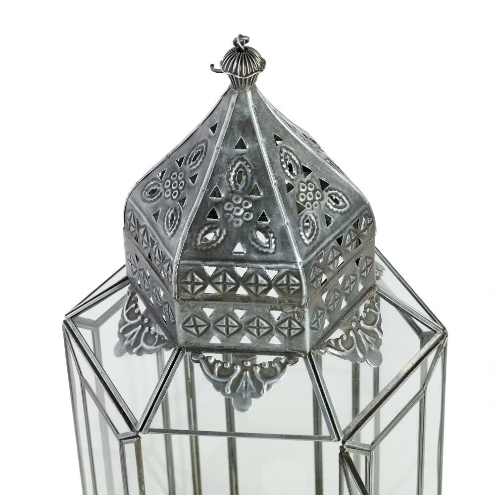 World Market Latika Tall Antique Zinc Tabletop Candle Lantern 4 World Market Latika Tall Antique Zinc Tabletop Candle Lantern - Image 2