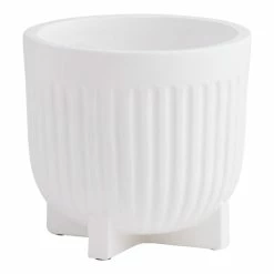 World Market Taylor White Cement Fluted Footed Outdoor Planter