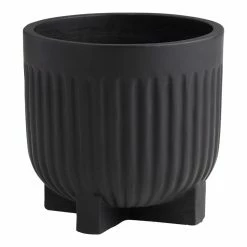 World Market Taylor Large Black Cement Fluted Footed Outdoor Planter
