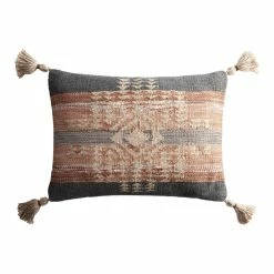 World Market Nova Gray And Rust Kilim Indoor Outdoor Lumbar Pillow