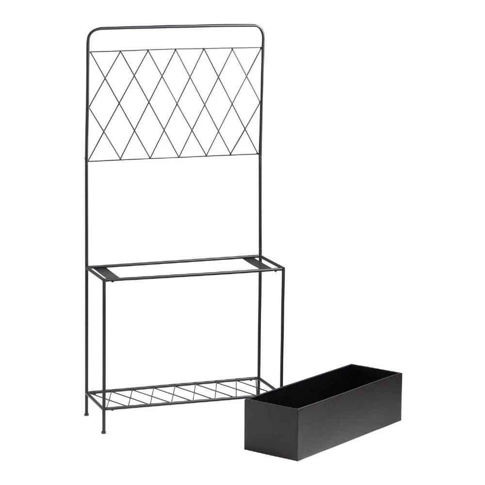 World Market Black Metal Trellis Outdoor Planter Box with Shelf 5 World Market Black Metal Trellis Outdoor Planter Box with Shelf - Image 3