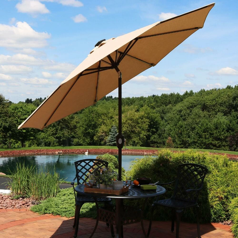 World Market Sunbrella 9 Ft Tilting Patio Umbrella with Solar LED Lights 4 World Market Sunbrella 9 Ft Tilting Patio Umbrella with Solar LED Lights - Image 2