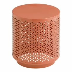 World Market Canberra Round Coral Punched Metal Geo Outdoor Stool