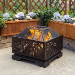 World Market Cloud Square Rubbed Bronze Steel Filigree Fire Pit -Outdoor Elegant Store unnamed file 2104