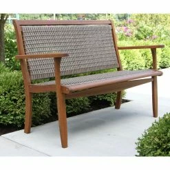 World Market Galena Gray All Weather Wicker and Wood Outdoor Bench -Outdoor Elegant Store unnamed file 2135