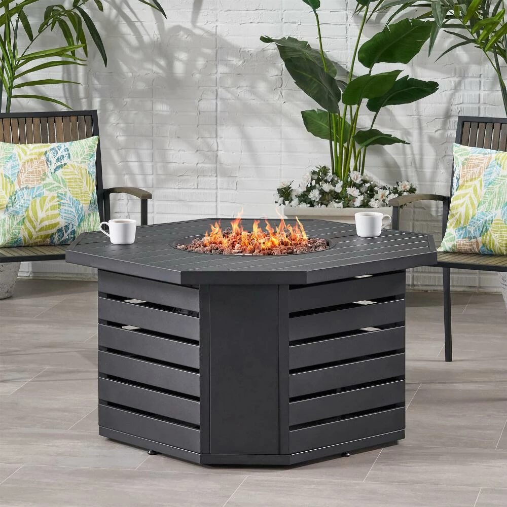World Market Desdemona Octagonal Matte Black Iron Gas Fire Pit 4 World Market Desdemona Octagonal Matte Black Iron Gas Fire Pit - Image 2