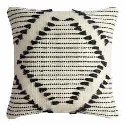 World Market Black And Ivory Diamond Fringe Indoor Outdoor Throw Pillow