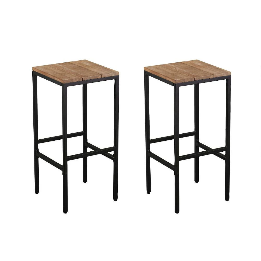 World Market Napa Metal and Acacia Backless Outdoor Barstool Set of 2 3 World Market Napa Metal and Acacia Backless Outdoor Barstool Set of 2