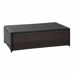 World Market Pinamar Espresso All Weather Wicker Glass Top Coffee Table