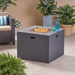 World Market Banzi Square Dark Gray Lightweight Concrete Gas Fire Pit -Outdoor Elegant Store unnamed file 2525