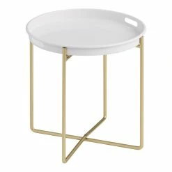 World Market Adelmo Round White and Gold Tray Top Folding Accent Table