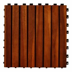 World Market Acacia Wood 8-Slat Interlocking Deck Tiles, 10-Count