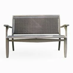 World Market Claire Graywash Eucalyptus Wood And Wicker Outdoor Bench