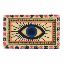 World Market Yellow and Blue Evil Eye Coir Doormat