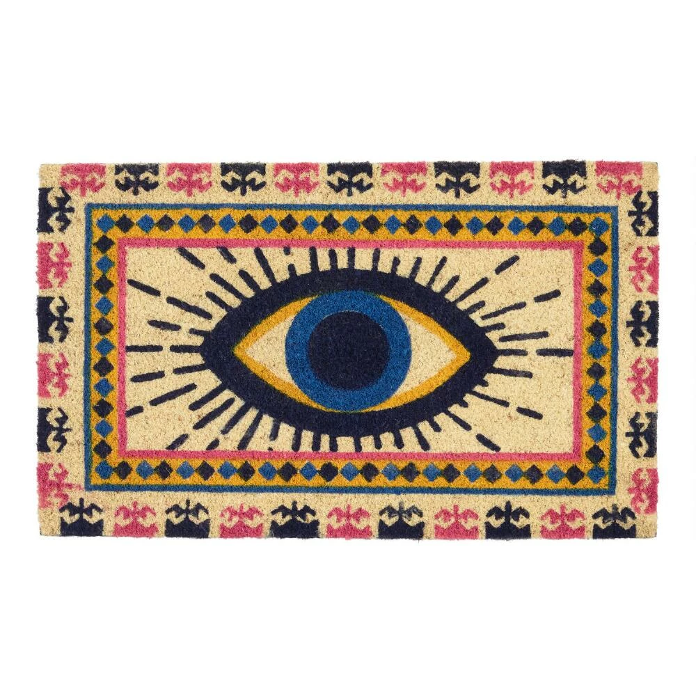 World Market Yellow and Blue Evil Eye Coir Doormat 2 World Market Yellow and Blue Evil Eye Coir Doormat