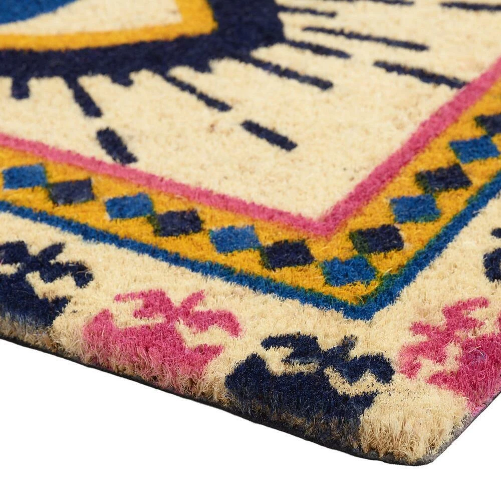 World Market Yellow and Blue Evil Eye Coir Doormat 4 World Market Yellow and Blue Evil Eye Coir Doormat - Image 3