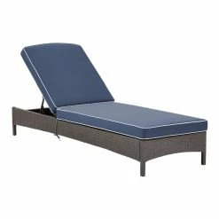 World Market Pinamar Gray All Weather Outdoor Chaise and Navy Cushion