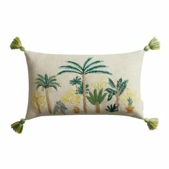 World Market Bali Trees Ivory Embroidered Indoor Outdoor Lumbar Pillow