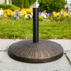 World Market Round Antique Bronze Wicker Weave Patio Umbrella Stand -Outdoor Elegant Store unnamed file 3457