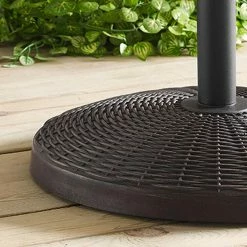 World Market Round Antique Bronze Wicker Weave Patio Umbrella Stand -Outdoor Elegant Store unnamed file 3458
