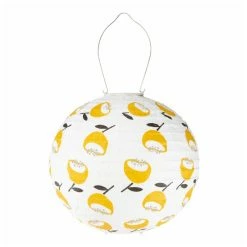 World Market Round Lemon Yellow Poppy Fabric Solar LED Lantern