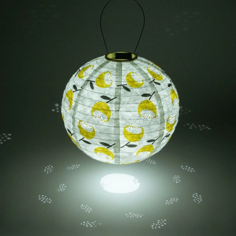 World Market Round Lemon Yellow Poppy Fabric Solar LED Lantern 3 World Market Round Lemon Yellow Poppy Fabric Solar LED Lantern - Image 2