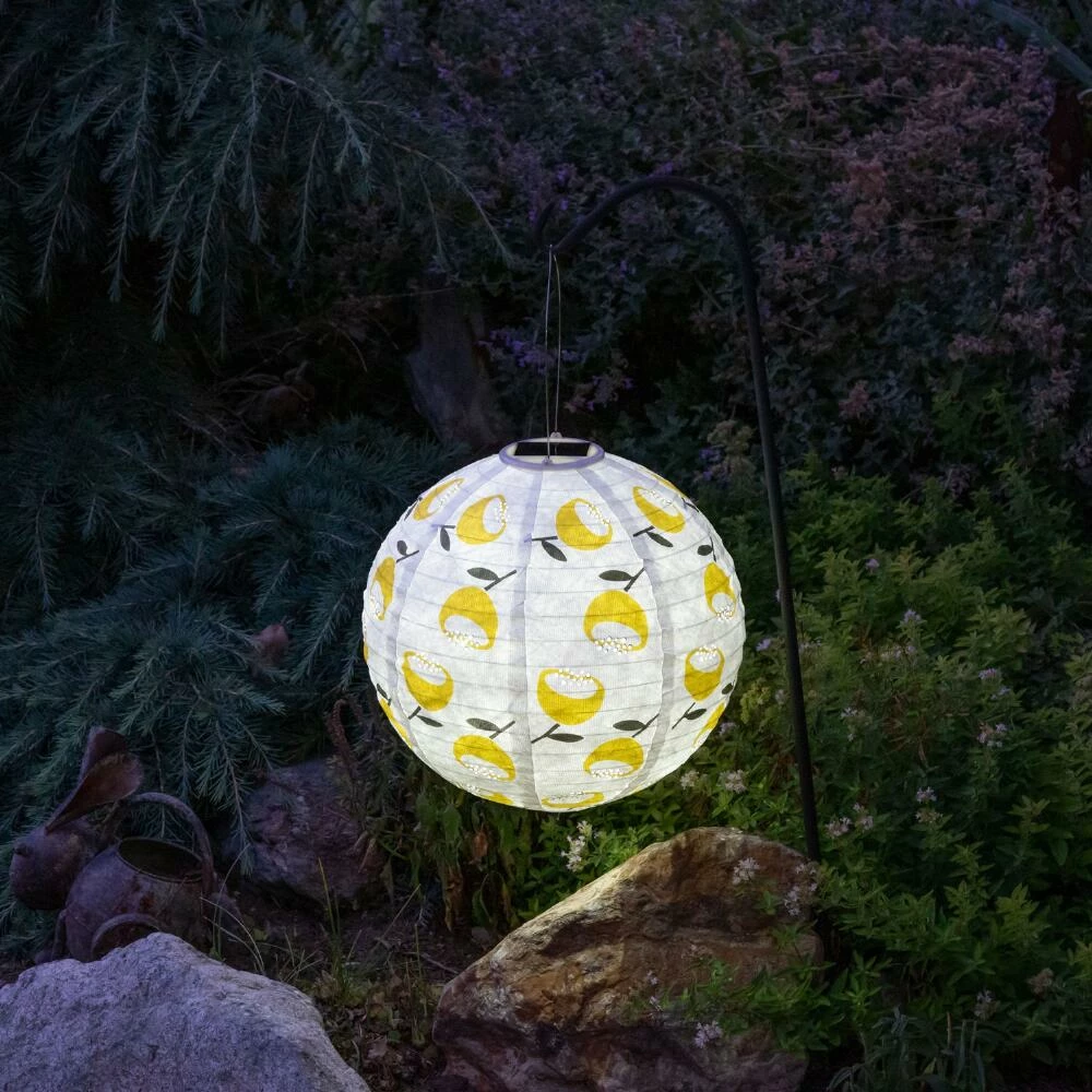 World Market Round Lemon Yellow Poppy Fabric Solar LED Lantern 5 World Market Round Lemon Yellow Poppy Fabric Solar LED Lantern - Image 4