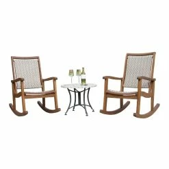 World Market Shiloh Wicker and Marble 3 Piece Outdoor Rocking Chair Set