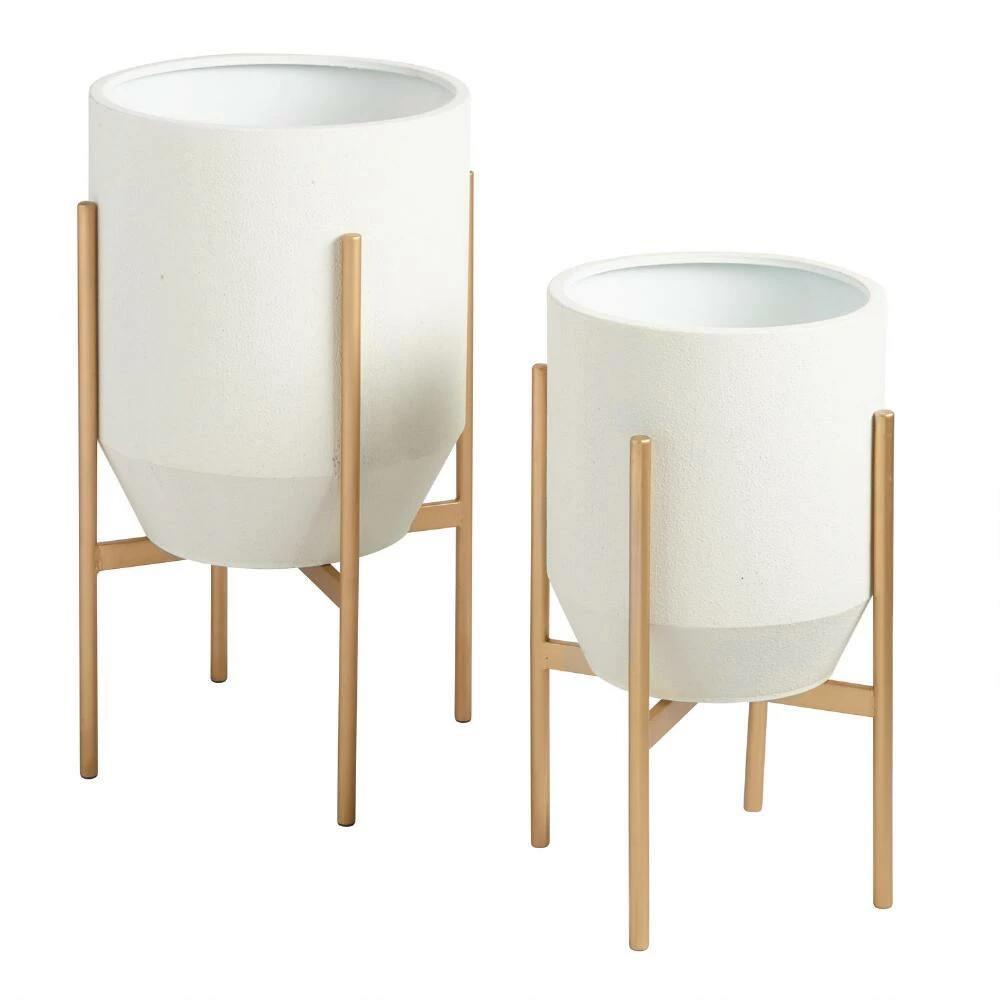 World Market Tapered Ivory Planter With Gold Stand 2 World Market Tapered Ivory Planter With Gold Stand