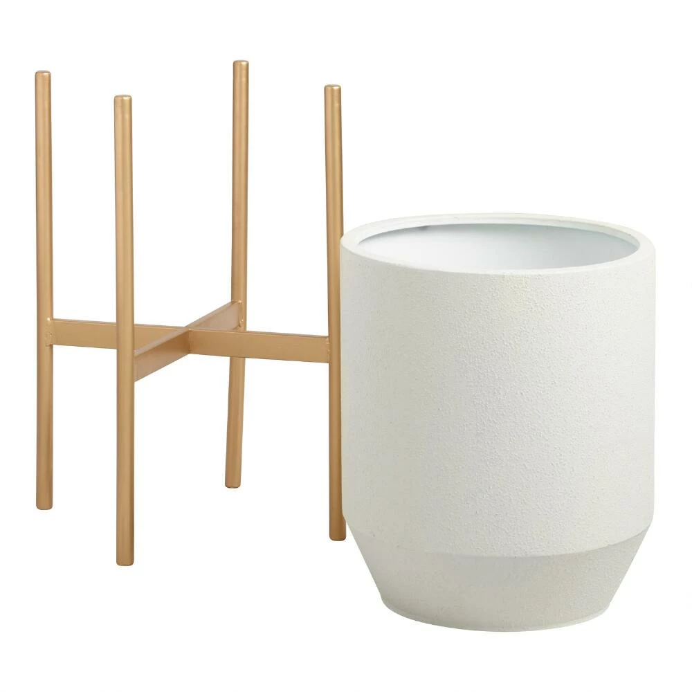 World Market Tapered Ivory Planter With Gold Stand 3 World Market Tapered Ivory Planter With Gold Stand - Image 2
