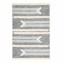 World Market Gray and Cream Shag Stripe Hanai Indoor Outdoor Rug