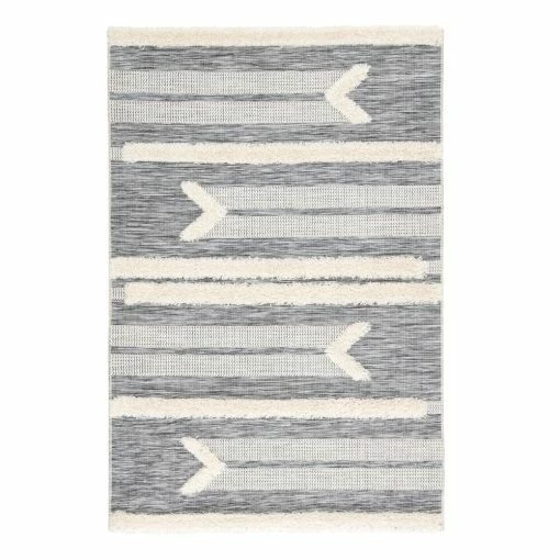 World Market Gray and Cream Shag Stripe Hanai Indoor Outdoor Rug -Outdoor Elegant Store unnamed file 478
