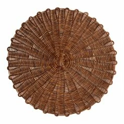 World Market Round Brown Faux Rattan Wipe Off Placemat