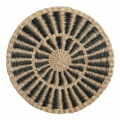 World Market Round Natural and Black Woven Fiber Placemat